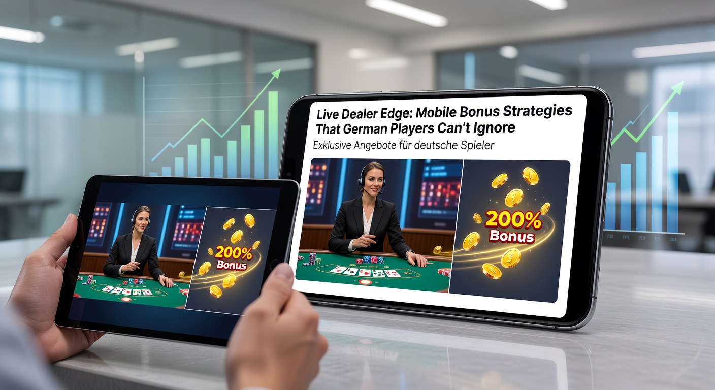 Live Dealer Roulette-Tisch auf Tablet mit Overlay von Bonus-Symbolen und RTP-Anzeige, illustriert mobile Strategien für deutsche Spieler