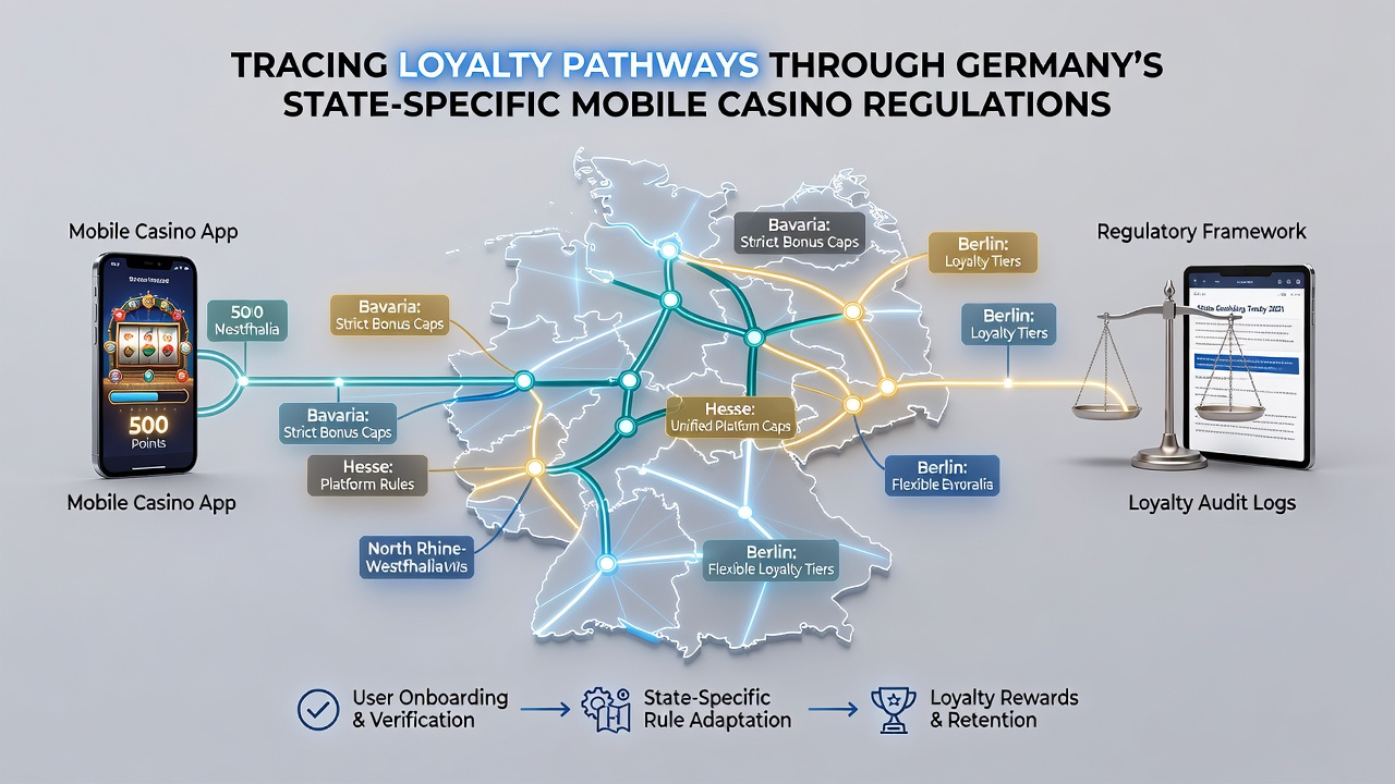 Diagramm mit Datenflüssen zwischen Bundesländern, mobilen Apps und Loyalitätssystemen